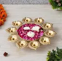 Metal Handcrafted Flower Decorative Urli with 10 Diyas _ Urli Bowl for Home Decor _ Urli for Floating Flowers _ Diwali Decoration.webp