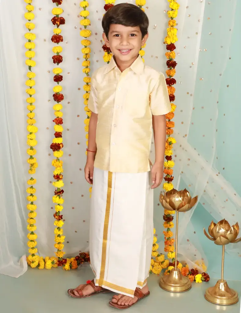 Nivaan Boys Peach Jacket Kurta Dhoti