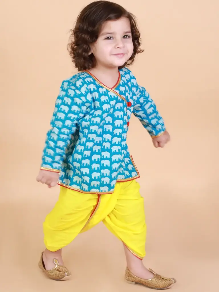 Shaurya Boys Blue Cotton Krishna Kurta Dhoti 