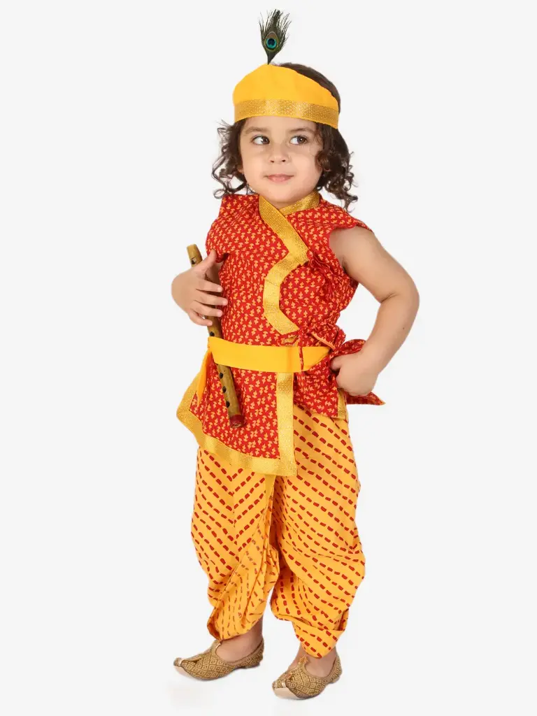 Advik Boys Red Cotton Krishna Kurta Dhoti