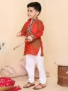 Anay Boys Red Cotton Dandiya Laheriya Kurta Pyjama 