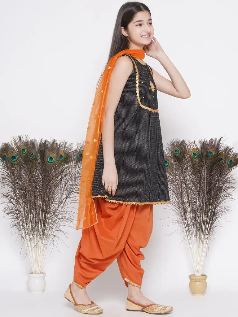 Advika Girls Black Frock-Style Salwar & Dupatta 