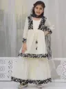 Ahaana Girls White Cotton Kurta with Sharara & Dupatta