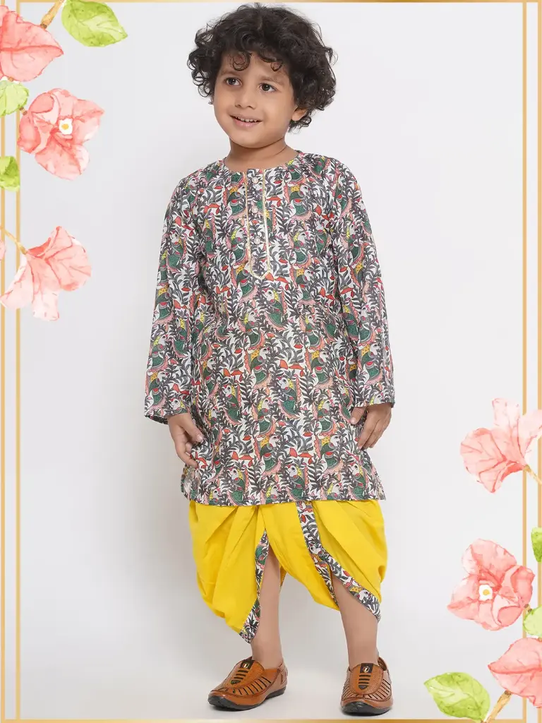 Reyansh Boys Green Floral Kurta with Dhoti