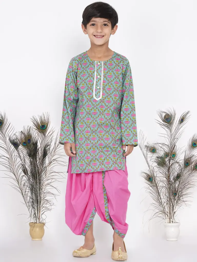 Kiaan Boys Blue Floral Kurta with Dhoti 