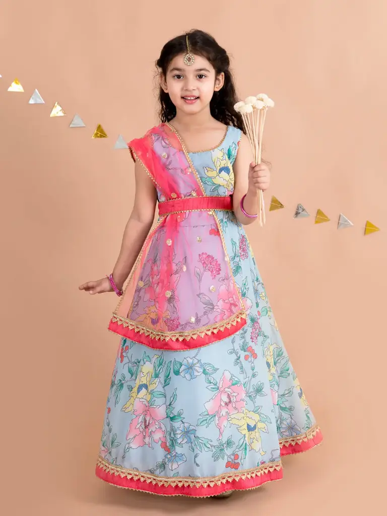 Tanirika Girls Blue & Pink Cotton Dress