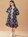 Meher Girls Blue & White Fit & Flared Cotton Dress