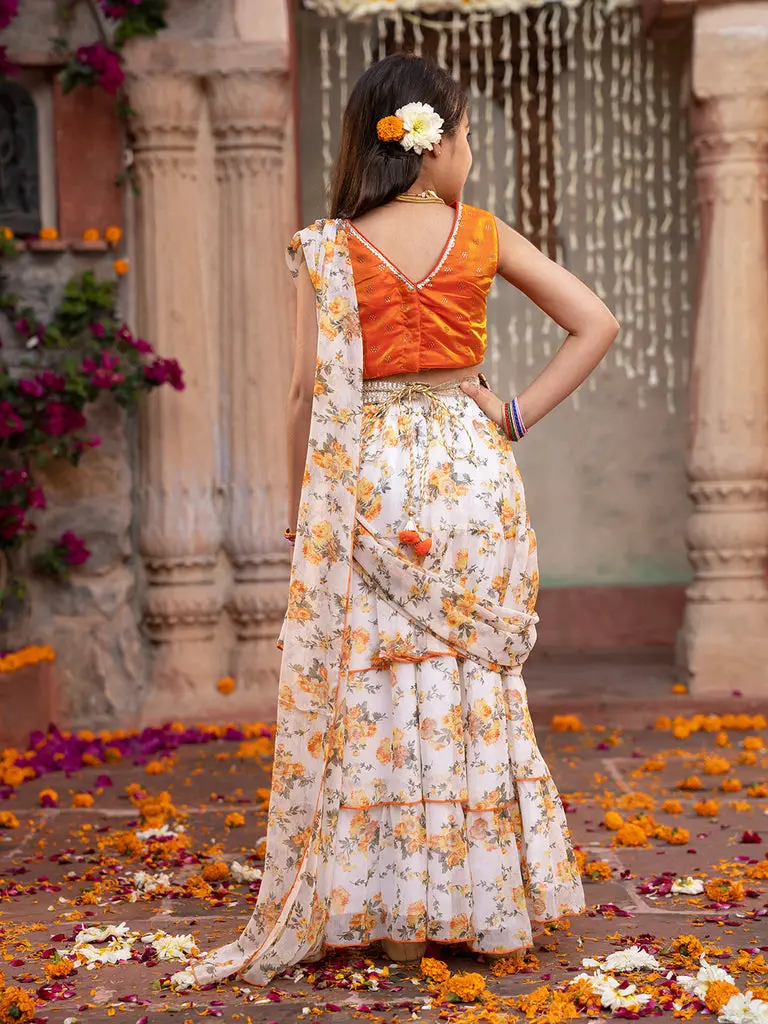 Suhani Girls Yellow Floral Embroidered Lehenga