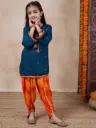 Vritika Girls Blue Kurta With Orange Dhoti Pants