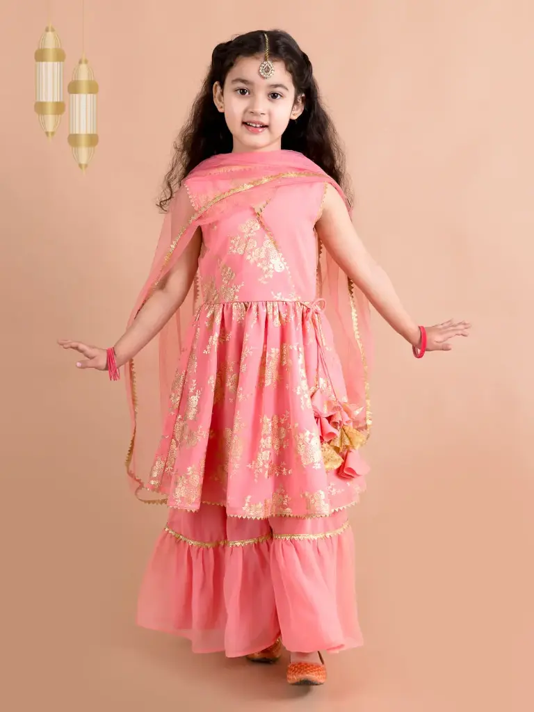 Tavisha Girls Pink Kurta with Sharara & With Dupatta 