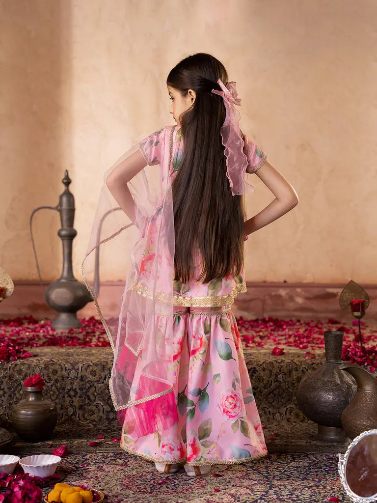 Hemani Girls Peach Kurta & Sharara With Dupatta