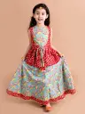 Nayra Girls Teal & Red Lehenga