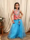 Ira Girls Peach & Blue Ready to Wear Lehenga