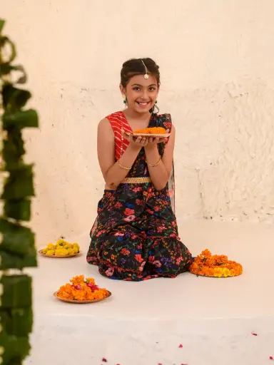 Aarohi Girls Black Ready to Wear Lehenga