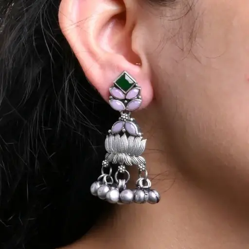 [1214DLGRN+PNK120] Aarti Earrings