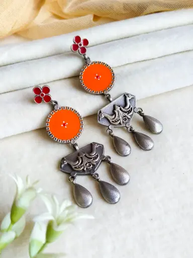 [1890EMDLREDORG2271] Divyani Earrings
