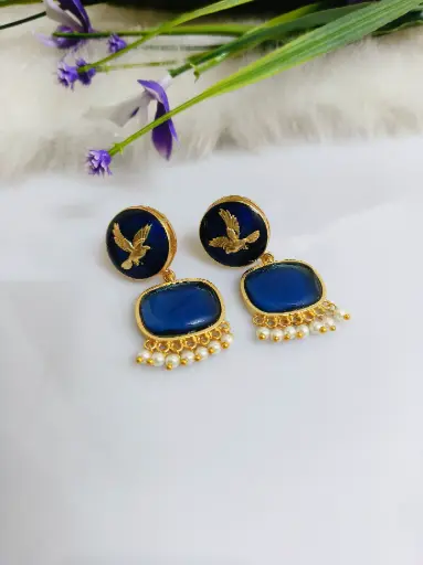 [1369GDDLBLU181] Kiran Earrings