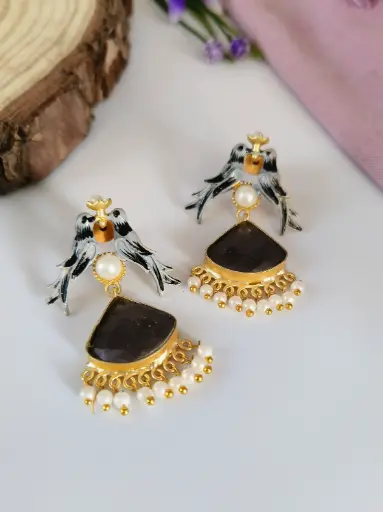 [1592GDDLGRY191] Komal Earrings