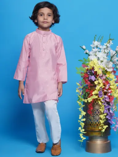[LB565] Advait Boys Pink Chanderi Silk Kurta Pyjama