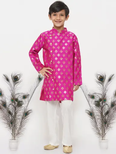 [LB358] Vihaan Boys Magenta Banarasi Silk Sherwani Pyjama