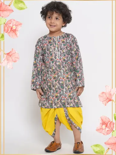 [LB448] Reyansh Boys Green Floral Kurta with Dhoti