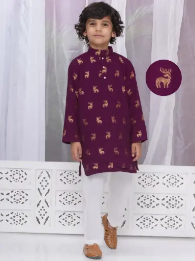 [LB670] Riaan Boys Purple Cotton Kurta and Pyjama