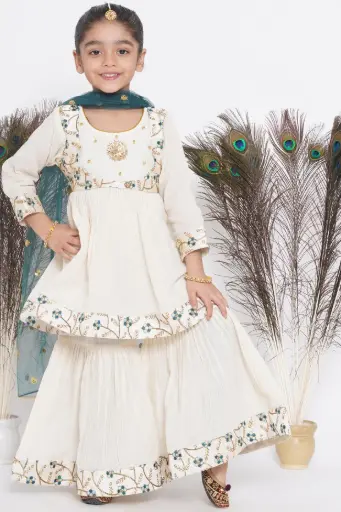 [LB368] Aarna Girls Blue Kantha Sharara with Dupatta