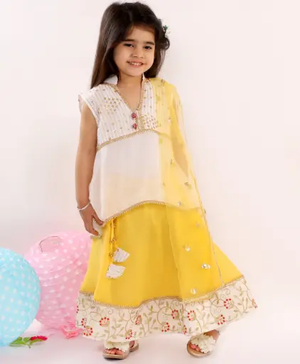 [LB164] Aira Girls White Floral Sequin Lehenga