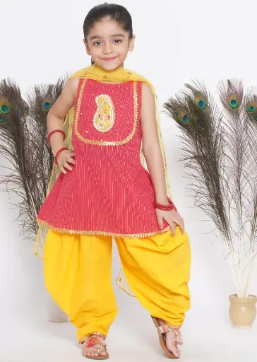 [LB401] Amaira Girls Peach Frock-Style Kurta with Salwar
