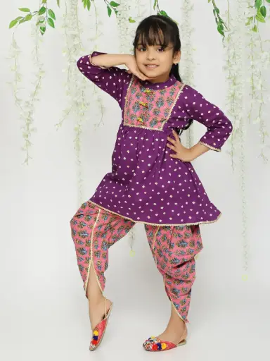 [K23DG351PU] Arya Girls Purple Cotton Dhoti Salwar