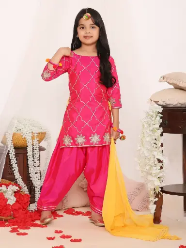 [K24SLG438PI] Avni Girls Magenta Chinon Dhoti Salwar