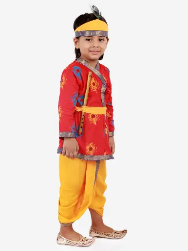 [K21KR12RD] Aarush Boys Red Cotton Krishna Kurta Dhoti