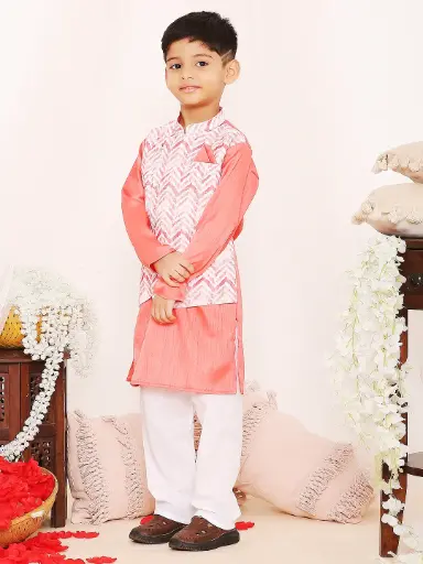 [K24PB430PC] Krish Boys Peach Jacket Kurta Dhoti