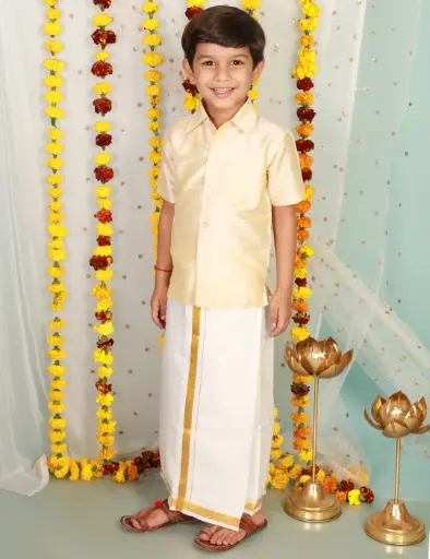[K22LB271WH] Nivaan Boys Peach Jacket Kurta Dhoti