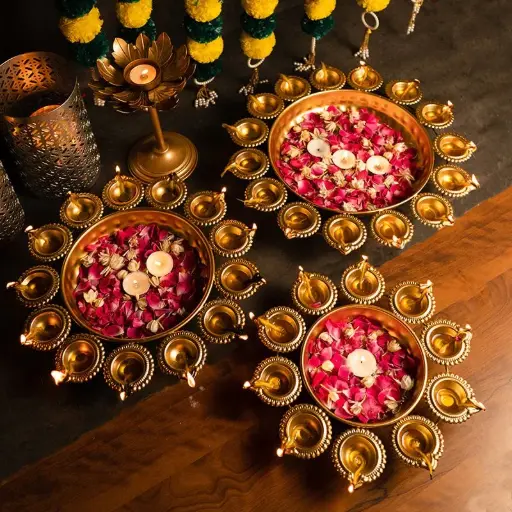 Jeevan Jyoti   Lotus Diya Urli set of 3 